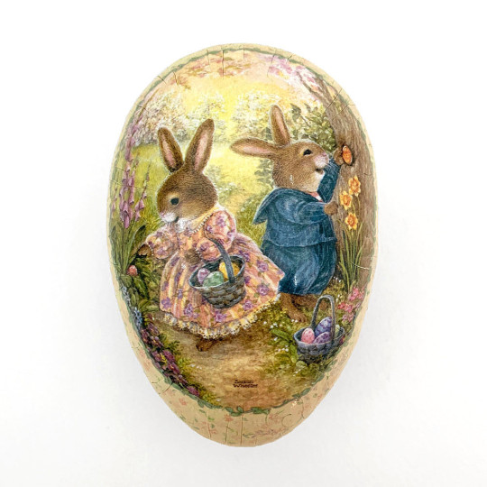 4-1/2" Holly Pond Hill Bunny with Flowers Easter Egg Container ~ Germany